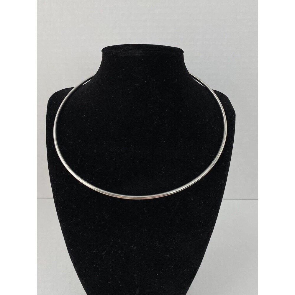 Modernist Silver Tone Round Solid Collar Necklace Signed C1946